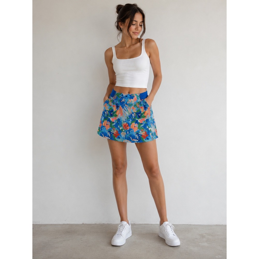 Walter Hagen Womens Pull on Skort L Blue Floral Golf Tennis Activewear Golfcore